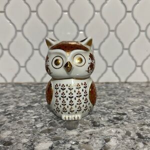 Vintage porcelain Owl Figurine with Gold and Brown Accents
